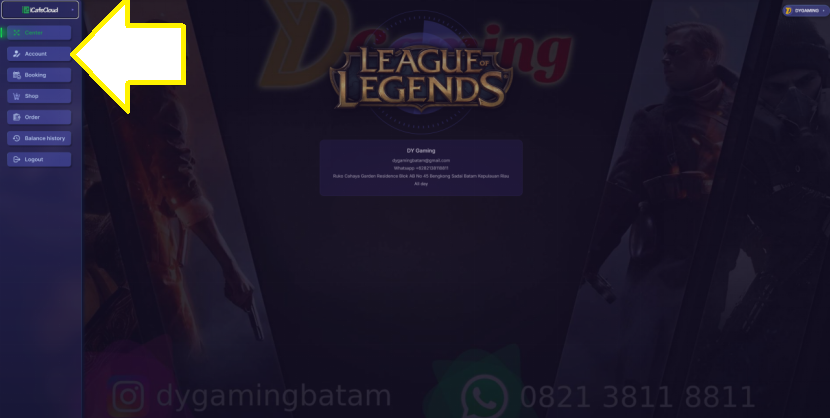 Menu Account dan Top Up