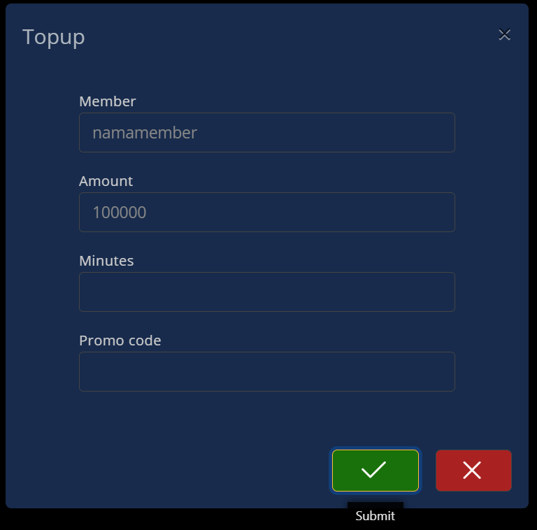 Form input username dan jumlah top up