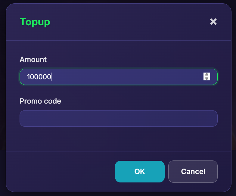 Input jumlah saldo top up